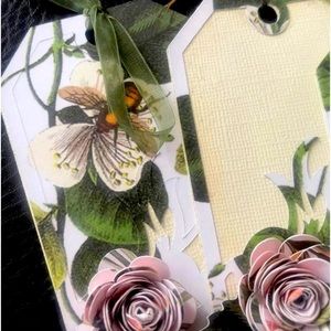 10 pcs Floral Hand Crafted Gift Tags with Rolled Flowers Pink Green